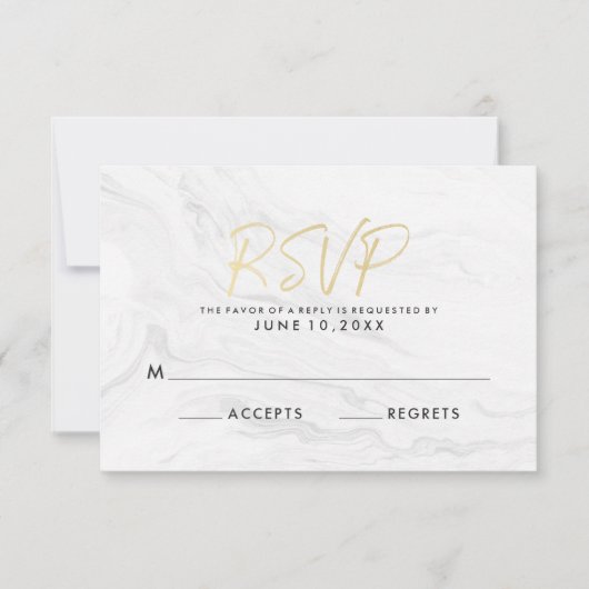 Moderne witte marmeren gouden script | Trouw RSVP Kaartje (Voorkant)