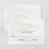Moderne witte marmeren gouden script | Trouw RSVP Kaartje (Voorkant / Achterkant)