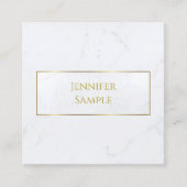 Moderne Witte Marmeren Gouden Tekst Luxe Professio Vierkante Visitekaartje (Voorkant)