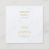 Moderne Witte Marmeren Gouden Tekst Luxe Professio Vierkante Visitekaartje (Achterkant)