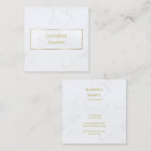 Moderne Witte Marmeren Gouden Tekst Luxe Professio Vierkante Visitekaartje (Voorkant / Achterkant)