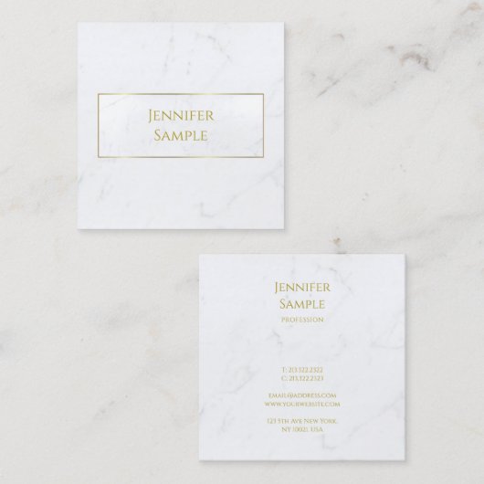 Moderne Witte Marmeren Gouden Tekst Luxe Professio Vierkante Visitekaartje (Voorkant / Achterkant)
