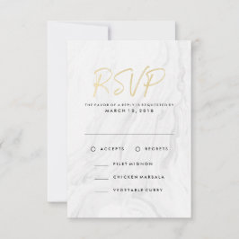 Moderne witte marmeren gouden trouw-RSVP-menuoptie RSVP Kaartje