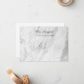 Moderne Witte Marmeren Luxe Designer Flat Notitiekaartje (Voorkant / Achterkant in situ)