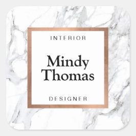 Moderne witte marmeren namaak rozen gouden lijst vierkante sticker