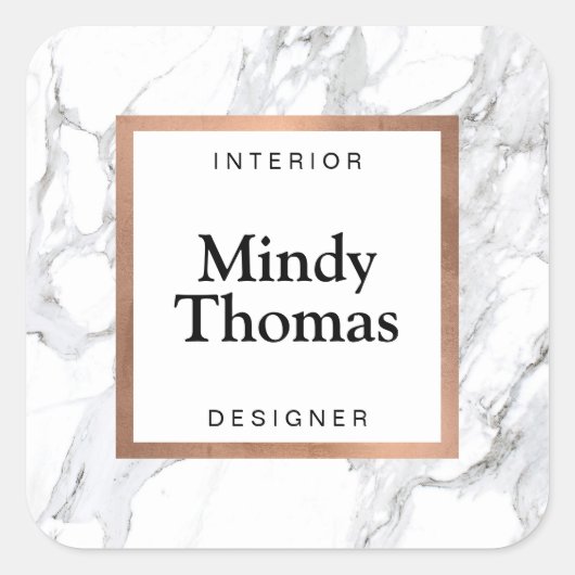 Moderne witte marmeren namaak rozen gouden lijst vierkante sticker (Voorkant)