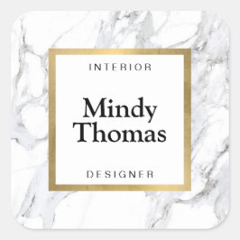 Moderne witte marmeren nep gouden lijst vierkante sticker
