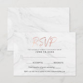 Moderne witte marmeren roze gouden script trouw-RS Kaart (Voorkant / Achterkant)