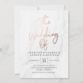 Moderne witte marmeren roze gouden script | Trouwe Kaart (Voorkant)