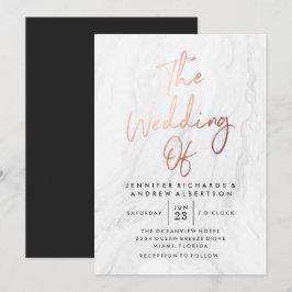 Moderne witte marmeren roze gouden script | Trouwe Kaart