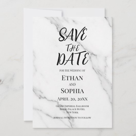 Moderne witte marmeren roze rand Save the Date kaa (Voorkant)