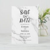 Moderne witte marmeren roze rand Save the Date kaa (Staand voorkant)