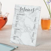 Moderne witte marmeren salon prijstlijst serviceme reclamebord met voetstuk (Insitu)