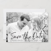 Moderne witte marmeren script foto save the date (Voorkant)