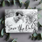 Moderne witte marmeren script foto save the date