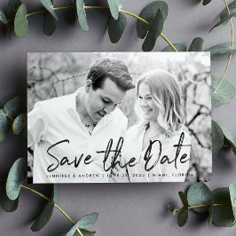 Moderne witte marmeren script foto save the date