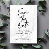 Moderne witte marmeren script save the date