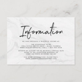 Moderne witte marmeren script | Trouwinformatie Informatiekaartje