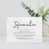 Moderne witte marmeren script | Trouwinformatie Informatiekaartje (Staand voorkant)