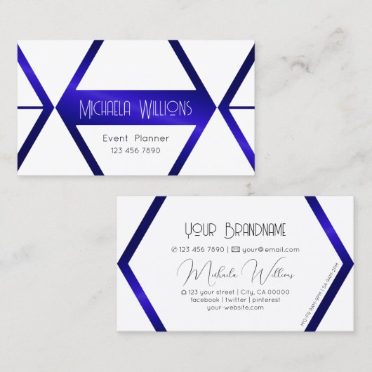 Moderne, witte meetkundige blauwe schimmer Profess Visitekaartje (Voorkant / Achterkant)