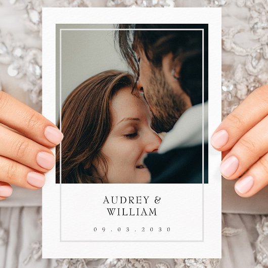 Moderne witte minimalistische elegante chique foto kaart