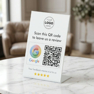 Moderne Witte Minimalistische Google Review QR-cod Reclamebord Met Voetstuk