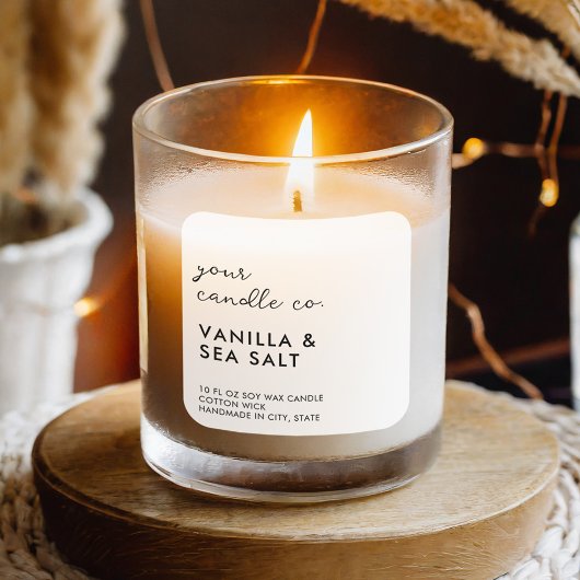 Moderne Witte Minimalistische Kaarslabel Vierkante Sticker