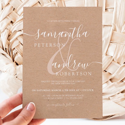 Moderne witte, minimalistische kraft script bruilo kaart