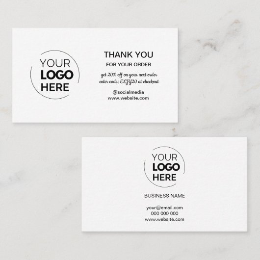 Moderne witte minimalistische Logo-bestelling dank Visitekaartje (Voorkant / Achterkant)