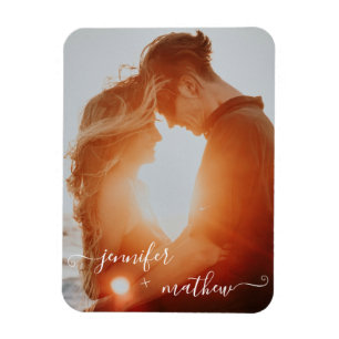 Moderne witte, minimalistische scriptfoto magneet