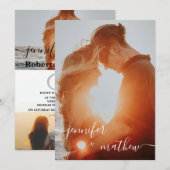 Moderne witte minimalistische scriptfoto's bruilof kaart (Voorkant / Achterkant)