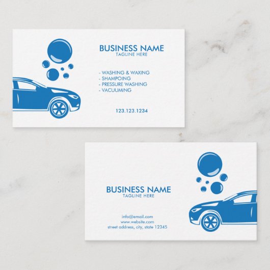 Moderne, witte, mobiele wasmachine met details visitekaartje (Voorkant / Achterkant)