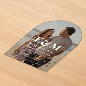 Moderne witte monogram arch foto save the date acryl uitnodigingen (Laagn)
