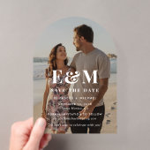 Moderne witte monogram arch foto save the date acryl uitnodigingen (Insitu (Draagbaar))