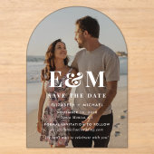 Moderne witte monogram arch foto save the date acryl uitnodigingen (Voorkant)