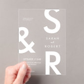Moderne witte monogram bruiloft acryl uitnodigingen (Insitu (Draagbaar))