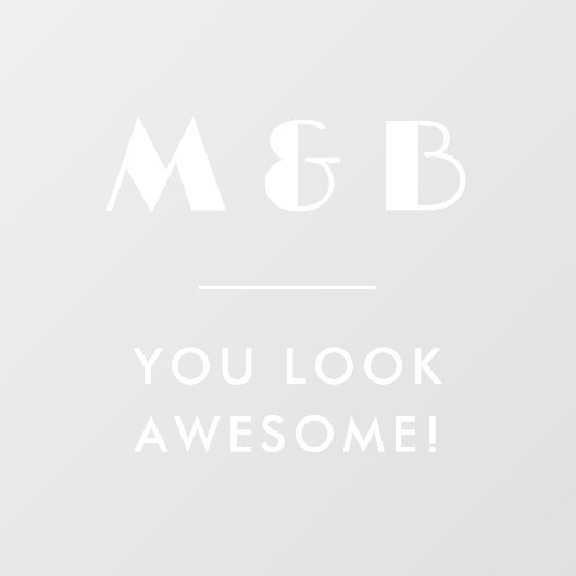 Moderne Witte Monogram Bruiloft Badkamer Spiegel Raamsticker (Vel)