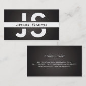 Moderne witte monogram zwarte linnen achtergrond visitekaartje (Voorkant / Achterkant)