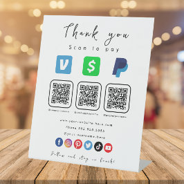 Moderne Witte Multi QR Code Paypal Venmo Cash App Reclamebord Met Voetstuk