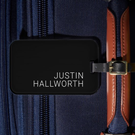 Moderne Witte Naam of andere Tekst op Zwart Bagagelabel (Voorkant Insitu 4)