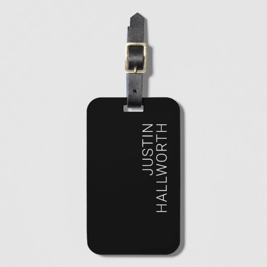 Moderne Witte Naam of andere Tekst op Zwart Bagagelabel (Voorkant (verticaal))