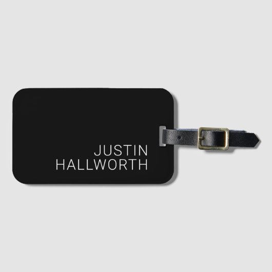 Moderne Witte Naam of andere Tekst op Zwart Bagagelabel (Voorkant (horizontaal))