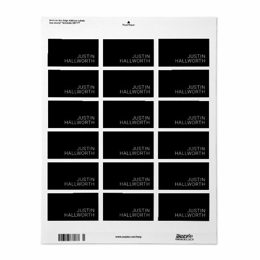 Moderne Witte Naam of andere Tekst op Zwart Etiket (Full Sheet)