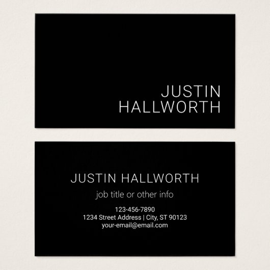 Moderne Witte Naam of andere Tekst op Zwart Visitekaartje (Voorkant /achterkant)