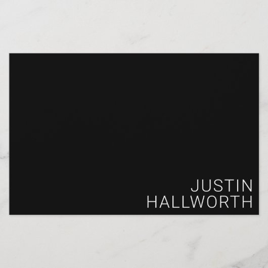 Moderne witte naam op zwart briefpapier (Voorkant)
