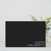 Moderne witte naam op zwart briefpapier (Staand voorkant)