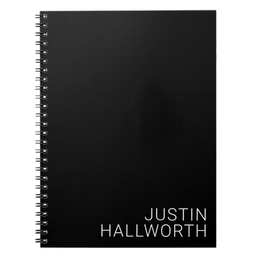 Moderne witte naam op zwart notitieboek (Voorkant)