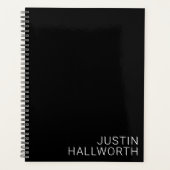 Moderne witte naam op zwart planner (Voorkant)