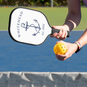 Moderne witte nautische anker monogram pickleball paddle