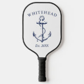 Moderne witte nautische anker monogram pickleball paddle (Voorkant)
